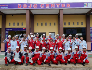 Vocational school students in front of a dojo center